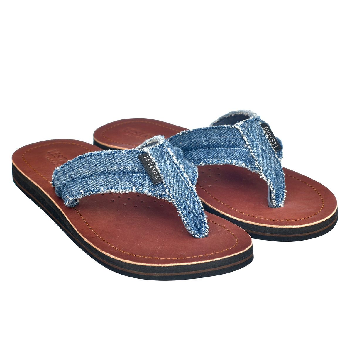 Herren Leder Sandale im Jeans Look